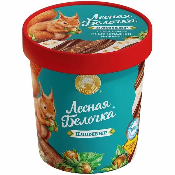 Мороженое Золотая коллекция Лесная Белочка пломбир с арахисом в шоколаде 280 г 