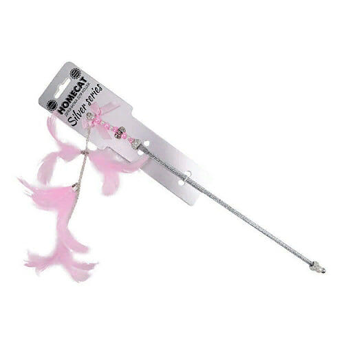 HOMECAT SILVER SERIES Дразнилка для кошек удочка из перьев 42см розовая