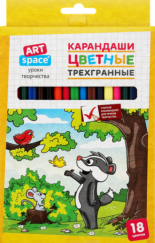 Карандаши цветные ArtSpace Лесные жители, трехгранные, 18 цветов
