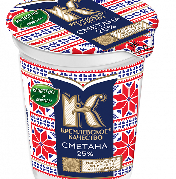 Сметана Кремлевское качество м.д.ж. 25 %, 500 мл