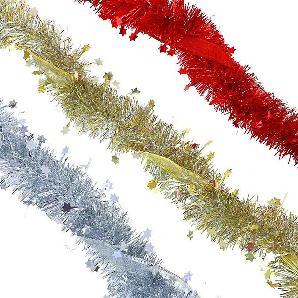 Сноу бум мишура с декоративной лентой, 6х200см, пвх, 3 цвета в ассортименте