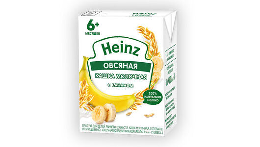 Каша овсяная молочная Heinz с бананом, с 6 месяцев 200мл