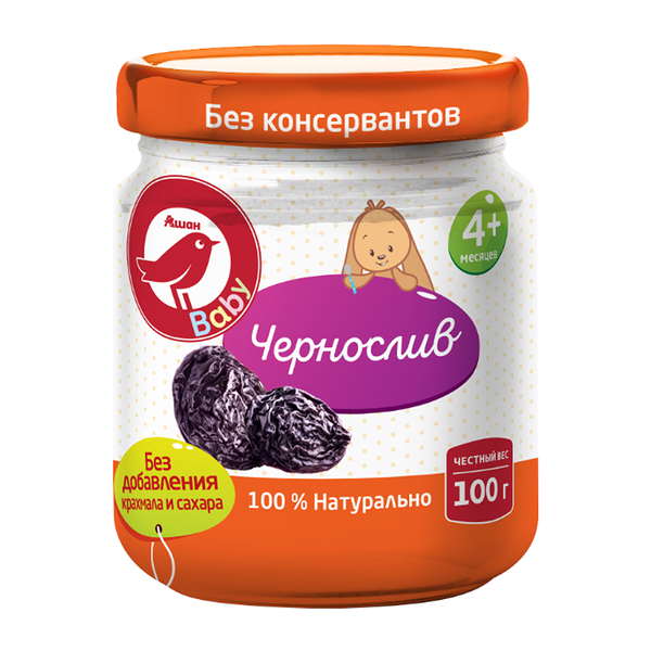 Пюре Ашан Красная птица чернослив с 4 мес.