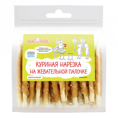 Лакомство Dog Fest Нарезка куриная на жевательной палочке для собак, 500 г
