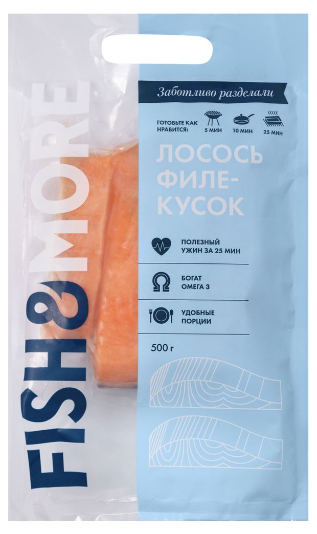 

Лосось свежемороженый Fish&More филе-куски 500 г