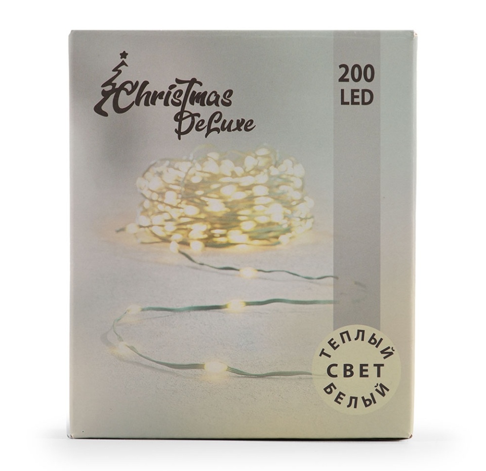 

Электрогирлянда Капли для помещений 20 м, зеленый шнур, 200 LED, белый теплый 8 реж. от сети, Китай