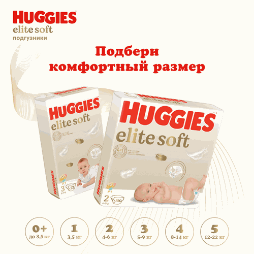 

Подгузники детские Huggies Elite Soft 4 размер 8–14 кг 54 шт