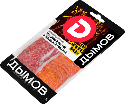 

Ассорти колбас Дымов сырокопченых пепперони, салями итальянская в нарезке 90 г