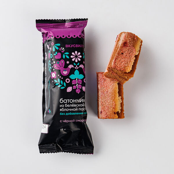 Батончик из белевской яблочной пастилы с черной смородиной 35г