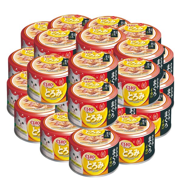 Корм для кошек INABA Тороми в бульоне филе курицы, тунец, кальмар банка 80г (упаковка - 24 шт)