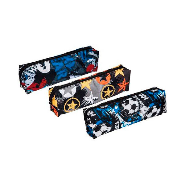 Пенал мягкий прямоугольный 200х70х35 Attomex Football 
текстильный с рисунком  ассорти 3 дизайна арт7025404