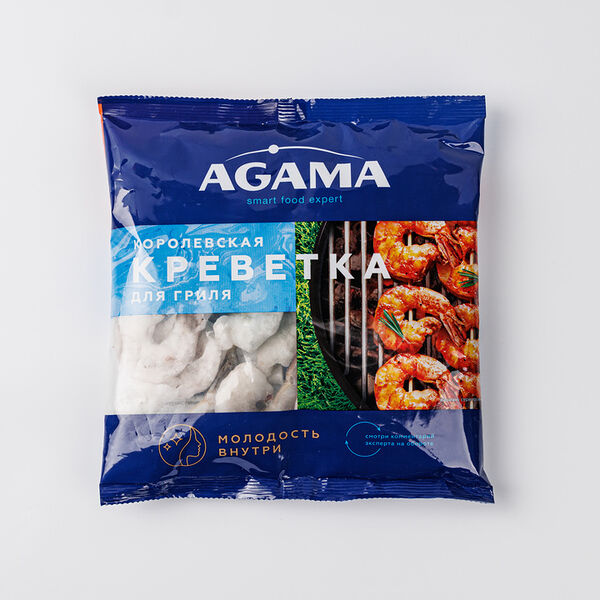 Креветки Agama Для гриля очищенные сыро-мороженые с хвостом 400 г Продукт замороженный