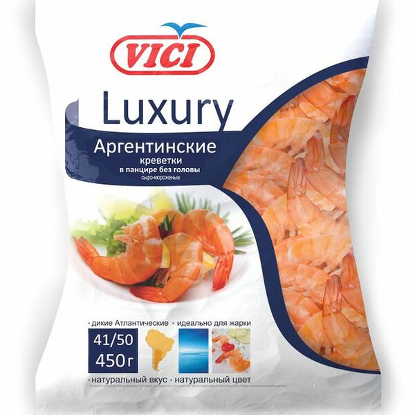 Креветки замороженные Vici Аргентинские в панцире без головы 450 г