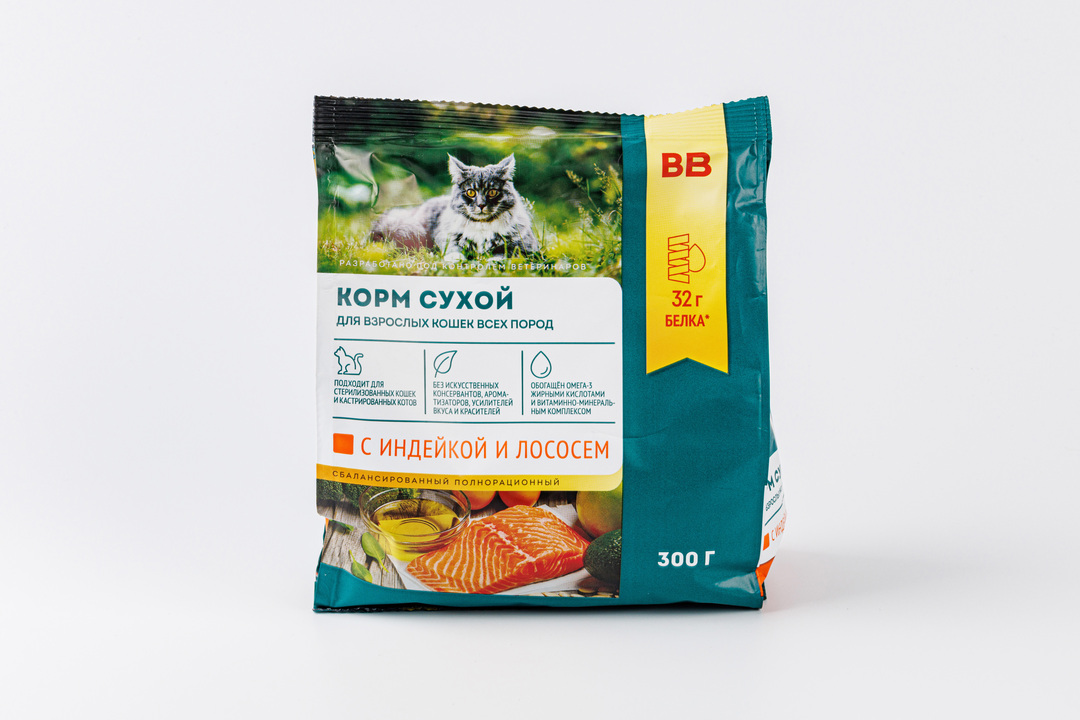 

Корм сухой для кошек ВкусВилл Индейка и лосось 300 г