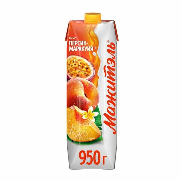 Сывороточно-молочный коктейль Мажитэль с соком и с витаминам со вкусом Персик-маракуйя 950г