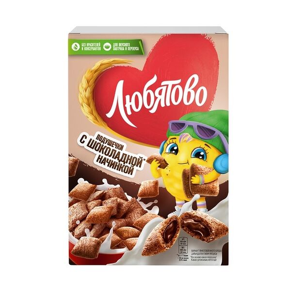 Готовый завтрак ЛЮБЯТОВО Подушечки с шоколадной начинкой, 220г