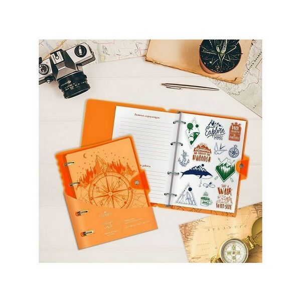 Тетрадь со см.блоком 120 л. кл. NEON. ORANGE А5 пластик обл. на кольцах с наклейками