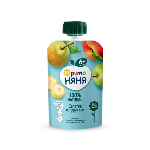 Пюре ФрутоНяня салатик из фруктов: яблок банан груша персик с 6 месяцев 90 г 1 шт