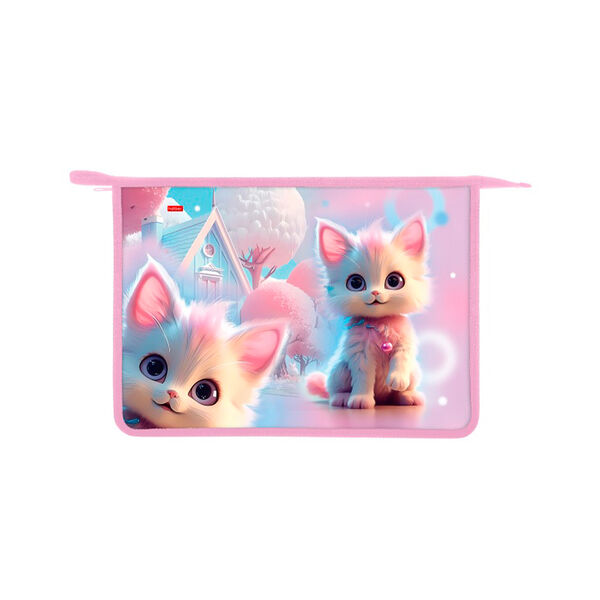 Папка для тетрадей пластик А4ф Hatber Кошка Зефирка 1 отд 245х340х40мм на молнии в индив упак AMc_03025