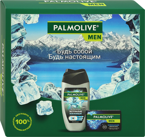 

Подарочный набор Palmolive Men: Гель для душа Арктический ветер 250 мл, Туалетное мыло Северный океан 90 г