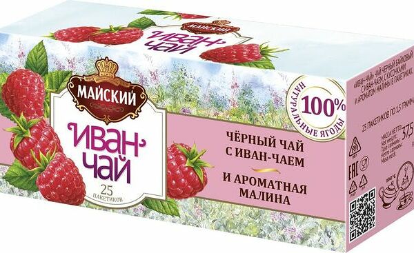 Чай черный Майский с Иван-чаем и малиной в пакетиках, 25 шт,  37.5г