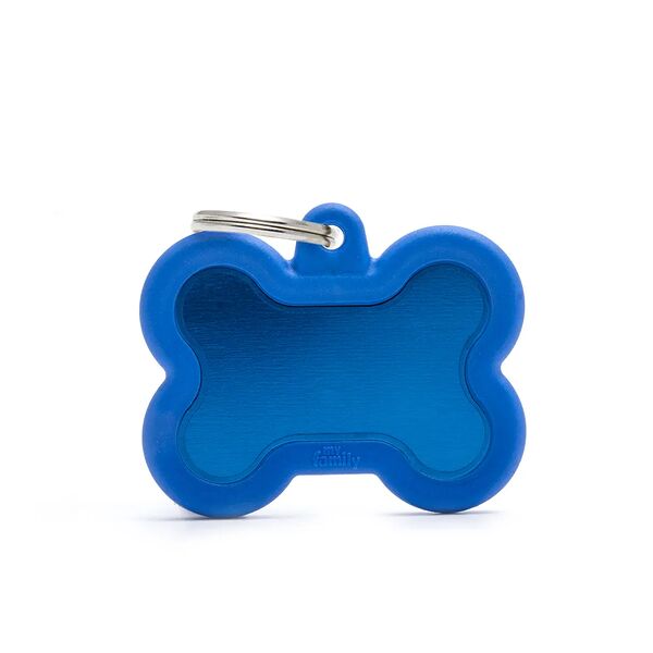 Адресник для собак и кошек Косточка, синяя с контуром