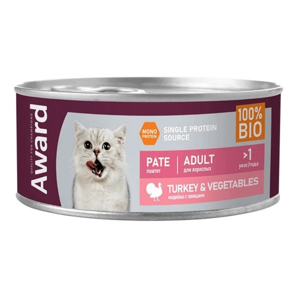 Влажный корм Award паштет из индейки с овощами для кошек 100 г