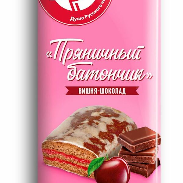 Батончик пряничный АШАН Красная птица вишня-шоколад, 90г