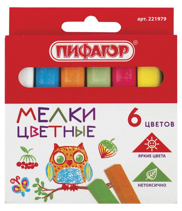 

Мел Пифагор цветной квадратный, 6 шт