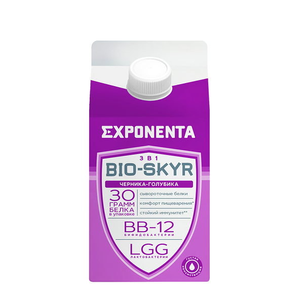 Напиток кисломолочный Exponenta Bio-Skyr Черника-голубика обезжиренный с высоким содержанием белка, 500 мл