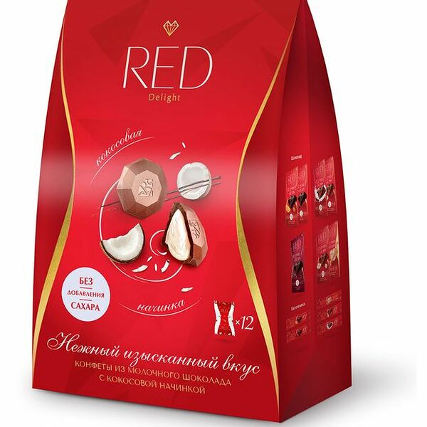 Набор конфет Red из молочного шоколада с кокосовой начинкой без сахара