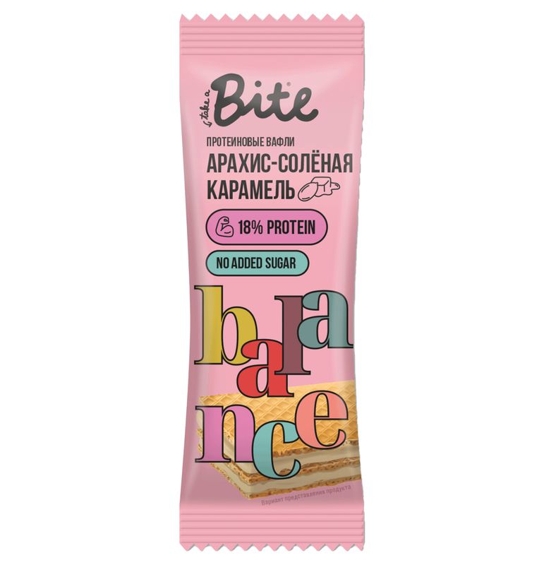 

Вафли протеиновые Take a Bite Balance Арахис-Соленая карамель (без сахара), 35 г