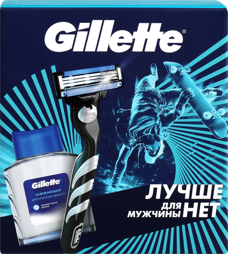 

Набор подарочный мужской Gillette Mach3 Turbo 3D: бритва с 1 сменной кассетой, лосьон после бритья Arctic Ice 50 мл