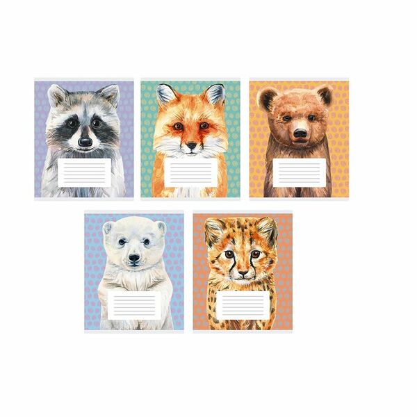 Тетрадь школьная Listoff Зверята А5 24 листа в клетку на скрепке в ассортименте