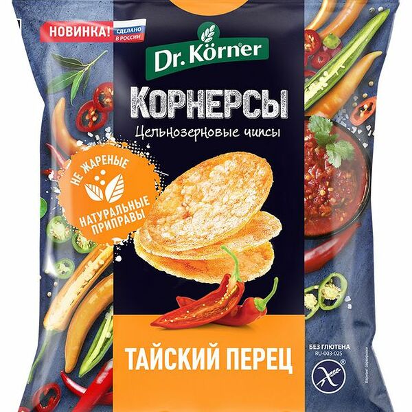 Чипсы безглютеновые Dr.Korner цельнозерновые с тайским острым сладким перцем 50 г