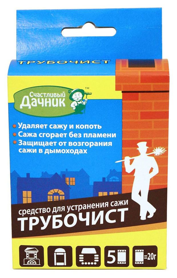 

Средство для очистки дымоходов Счастливый дачник Трубочист от сажи и копоти 5 шт. х 20 г