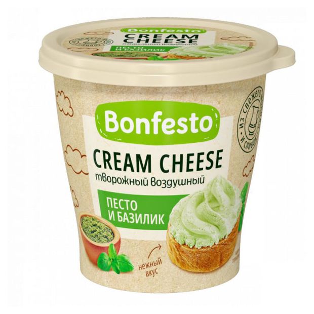 

Сыр творожный Bonfesto Cream Cheese Воздушный песто и базилик 65% БЗМЖ 125 г
