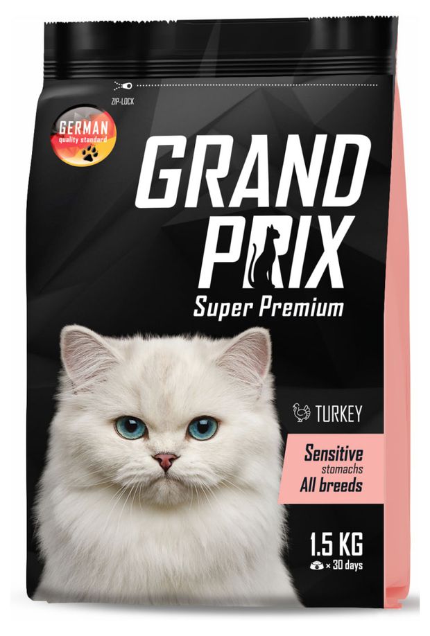 

Корм сухой для кошек Grand Prix Sensitive с чувствительным пищеварением с индейкой 1.5кг