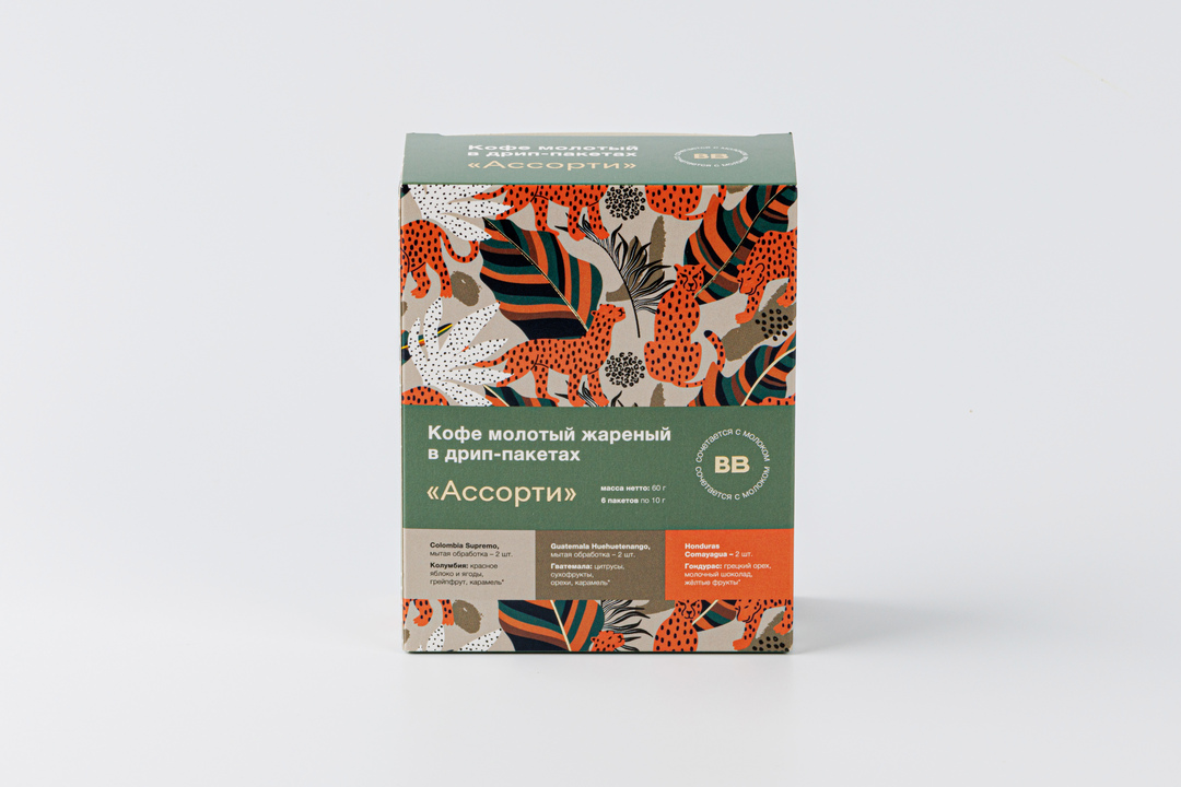 

Кофе молотый ВкусВилл "Ассорти" Колумбия, Гватемала, Гондурас в дрип-пакетах 6 шт. х 10 г