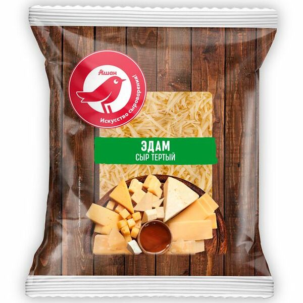 Сыр твердый АШАН Красная птица Эдам тертый 45%