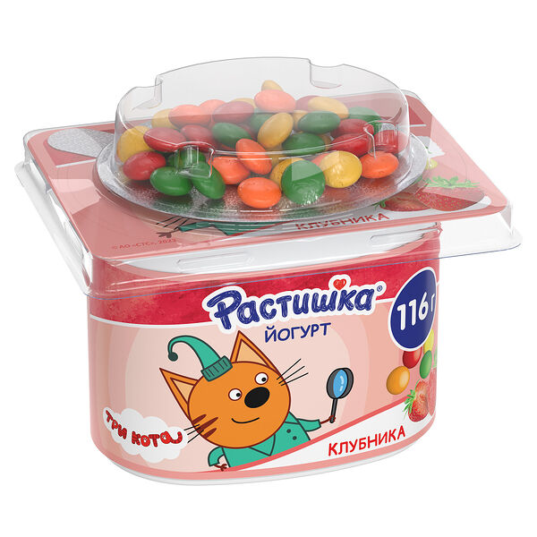 Йогурт Растишка клубника со злаковым драже в шоколаде 3%, 116г