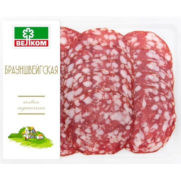 Колбаса Велком Брауншвейгская колбаса сырокопченая полусухая, 90г