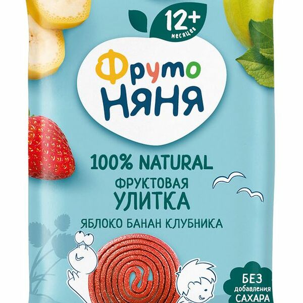 Кусочки фруктовые ФрутоНяня Улитка с яблоком клубникой и бананом без сахара с 12 месяцев, 15 г