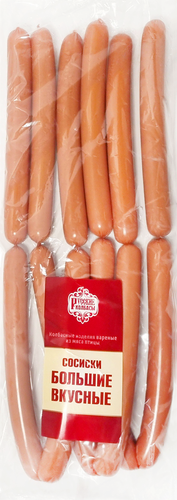 

Сосиски Русские колбасы Большие вкусные из мяса птицы 3 сорт, вес до 1 кг