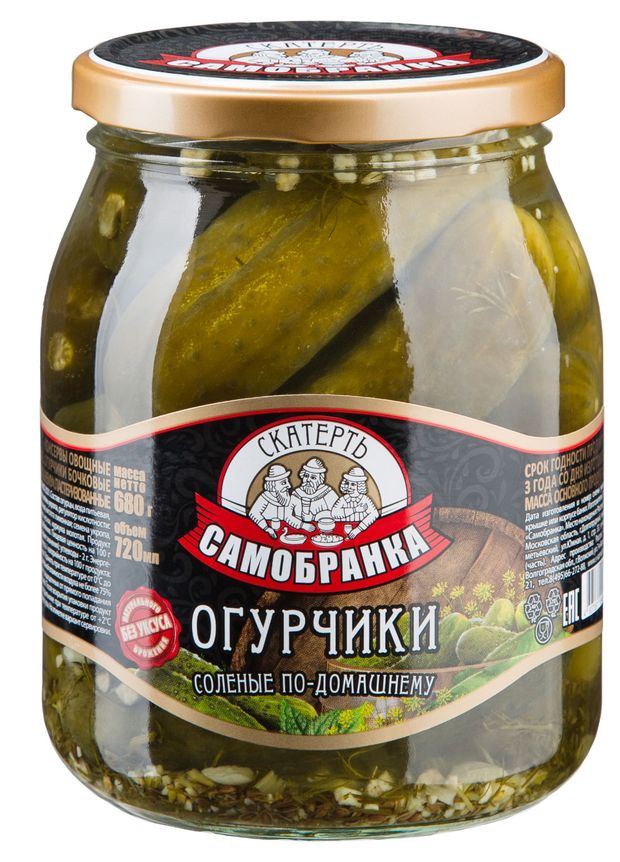 

Огурчики солёные по-домашнему Скатерть-Самобранка бочковые 720 мл