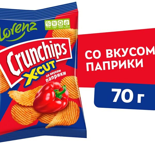 Чипсы Lorenz Crunchips X-Cut рифленые Паприка 70г