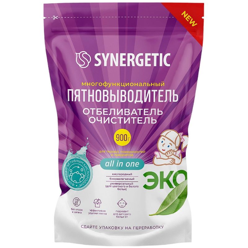 

Отбеливатель-пятновыводитель Synergetic для тканей и поверхностей кислородный многофункциональный 900 г