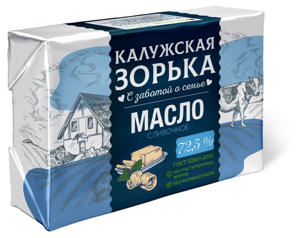 

Масло сливочное Калужская зорька 72.5%, 180 г