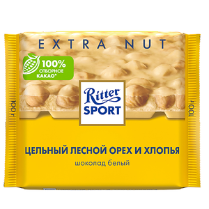 Шоколад Ritter Sport Extra Nut белый с цельным лесным орехом и хлопьями, 100г