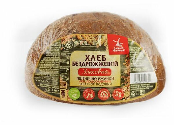 Хлеб Злаковый пшенично-ржаной Хлебное местечко бездрожжевой заварной подовый, 300 г